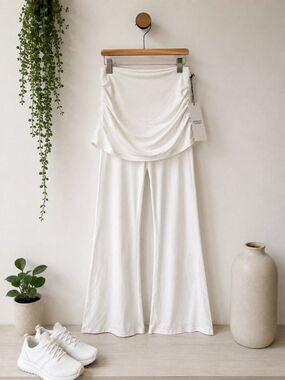Girlfriend Collective White Wide Leg Yoga Pants XL Ruched Skirt Overlay NWT